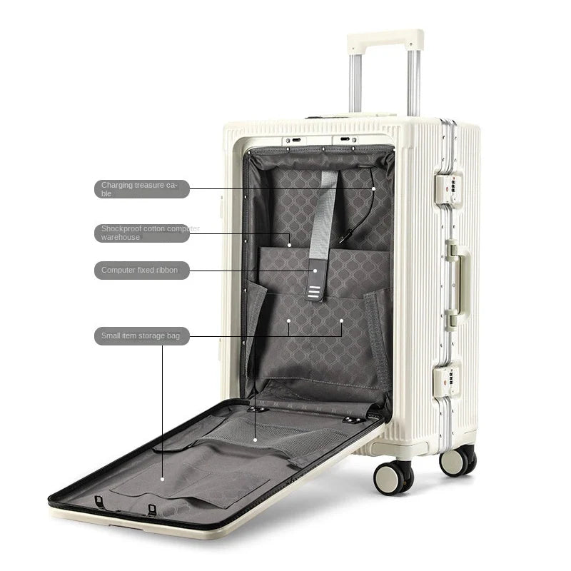 Smart Aluminum Luggage Multifunctional 100% Aluminum-Magnesium Modern Traveler