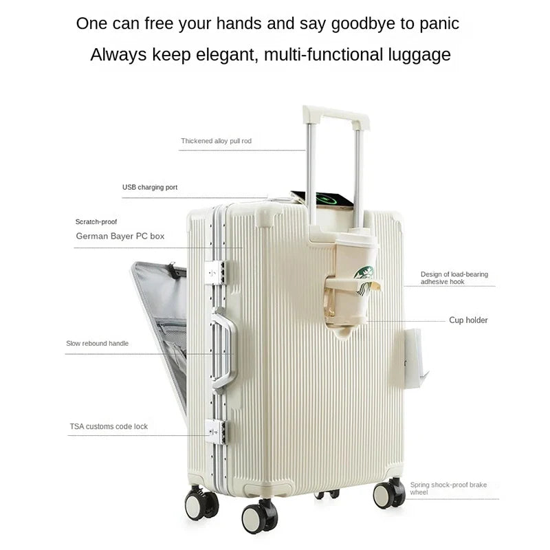 Smart Aluminum Luggage Multifunctional 100% Aluminum-Magnesium Modern Traveler